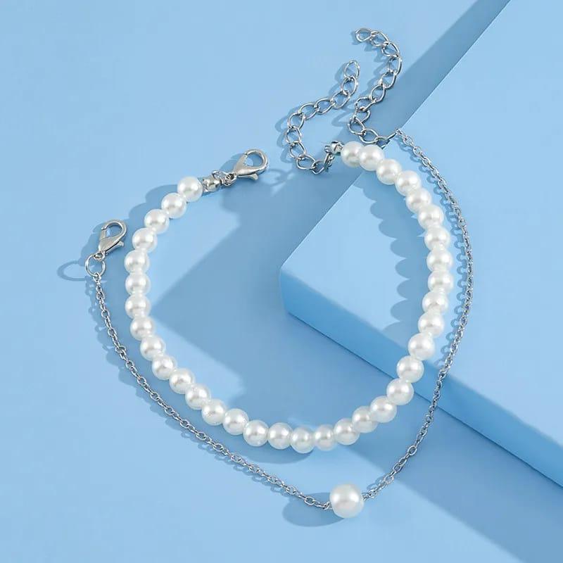 Silver Plated Pearl Stone Anklet