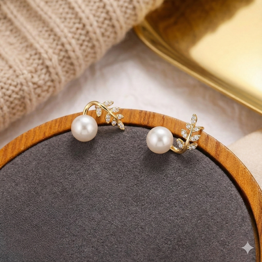 Leaf Perl Korean Earrings