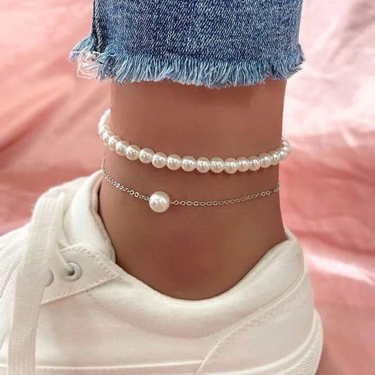 Silver Plated Pearl Stone Anklet