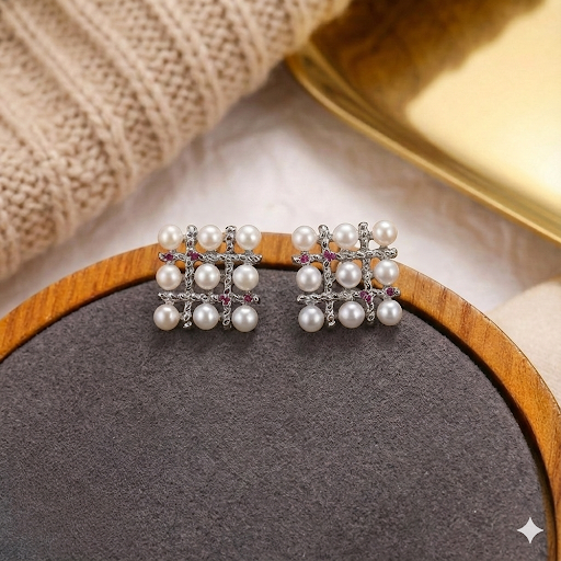 Pearl Square Korean Earrings