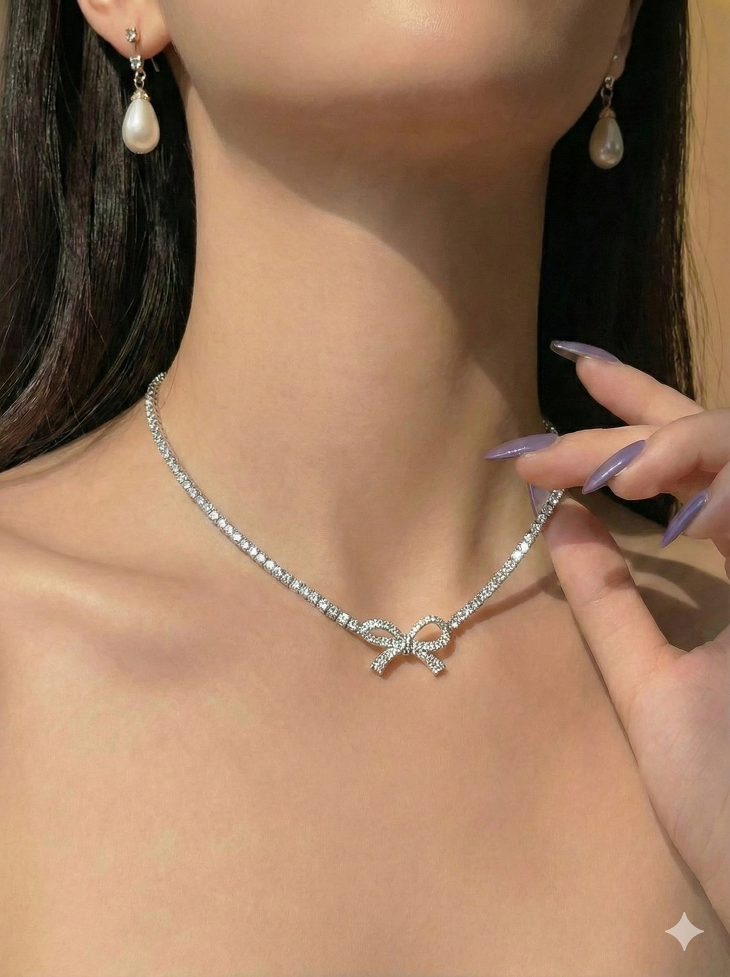 Bow Shape Pearl Pendant Necklace