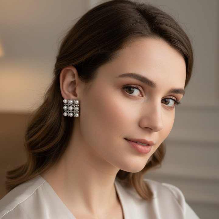 Pearl Square Korean Earrings